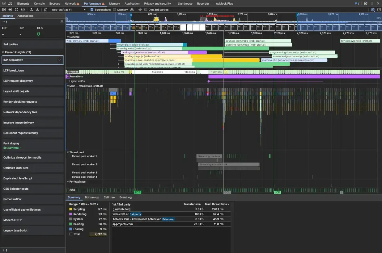 Technische Optimierung mit DevTools Technische Optimierung mit DevTools in Form von Statistiken und Digrammen