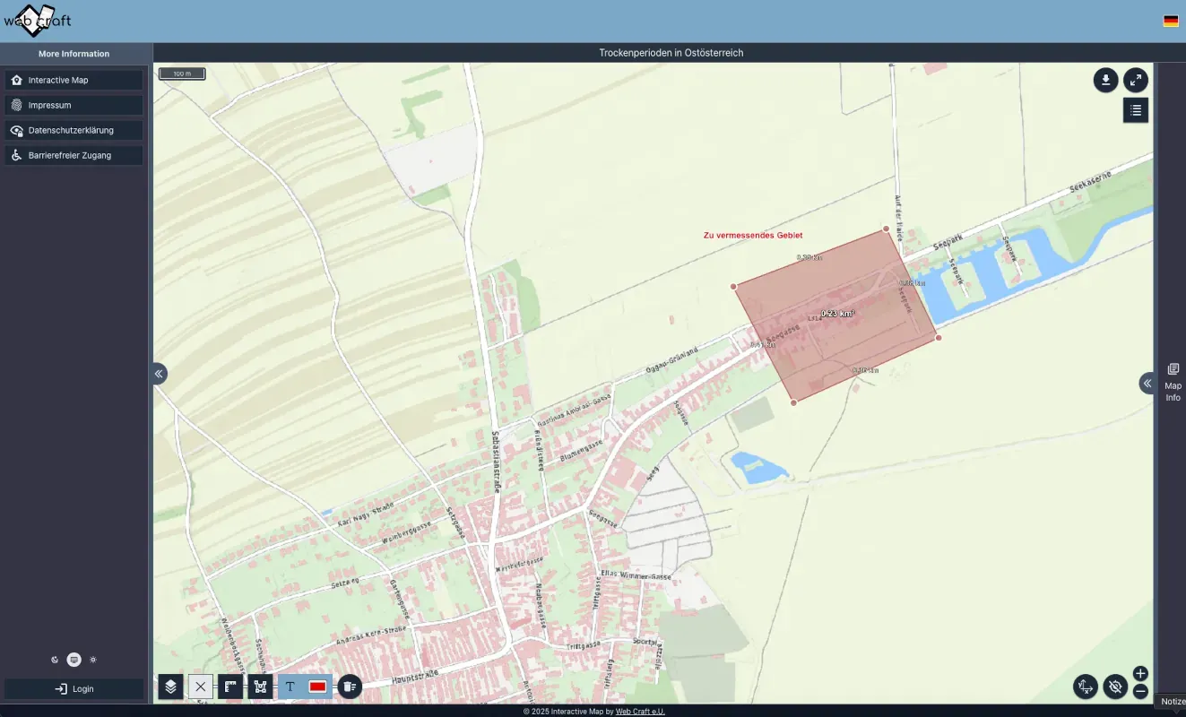 GIS Interaktive Karte Interaktive Karten App die einen Kartenausschnitt mit Vermessung anzeigt