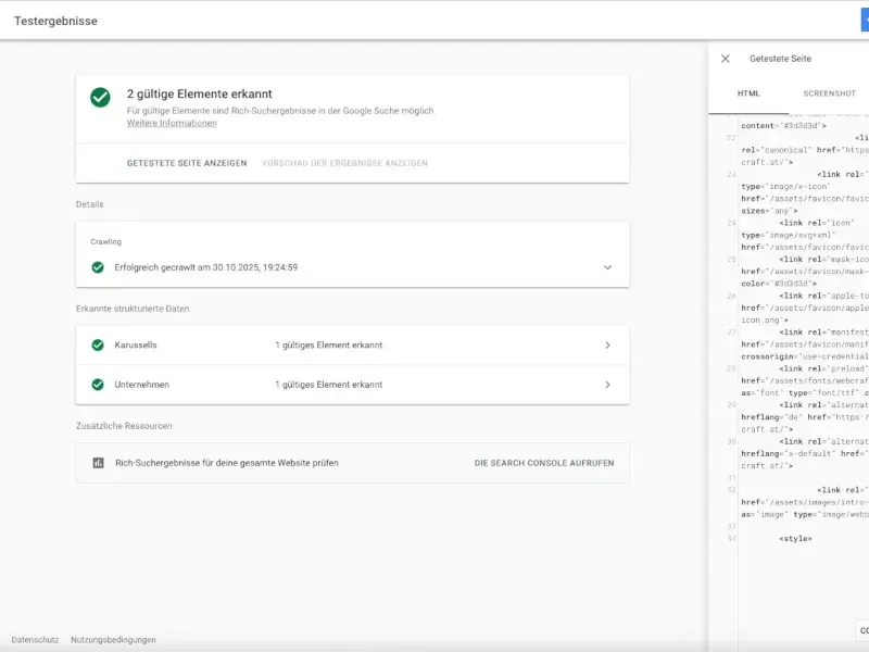 Schema Markup auf einer Website zur besseren Strukturierung von Inhalten.