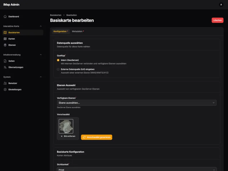 Adminoberfläche der Interaktive Karte bei der Basis-Kartenbearbeitung Adminoberfläche der Interaktive Karte bei der Basis-Kartenbearbeitung