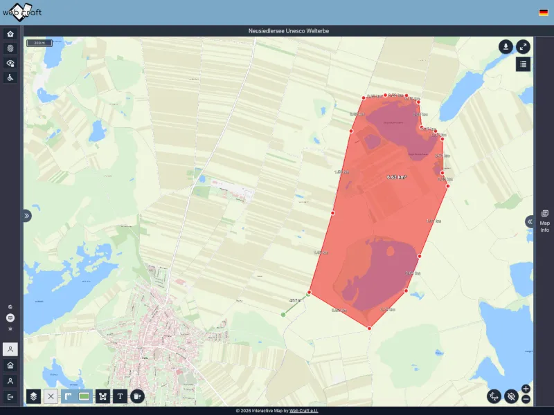 Interaktive Karte mit vermessenem Bereich und Beschreibung dazu Interaktive Karte mit vermessenem Bereich und Beschreibung dazu