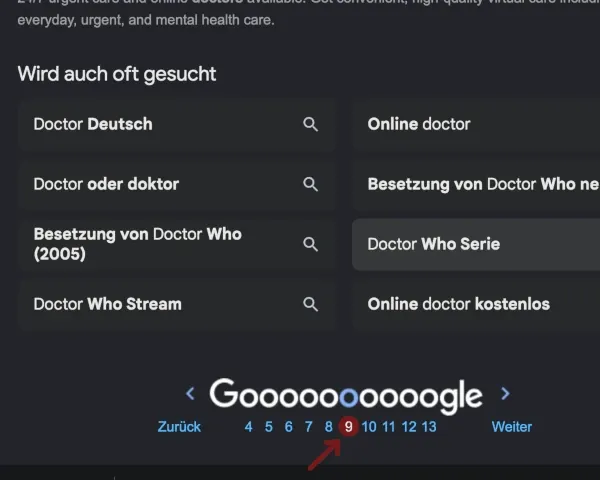 Schlechtes Google-Rankings auf Seite 9 der Suchergebnisse