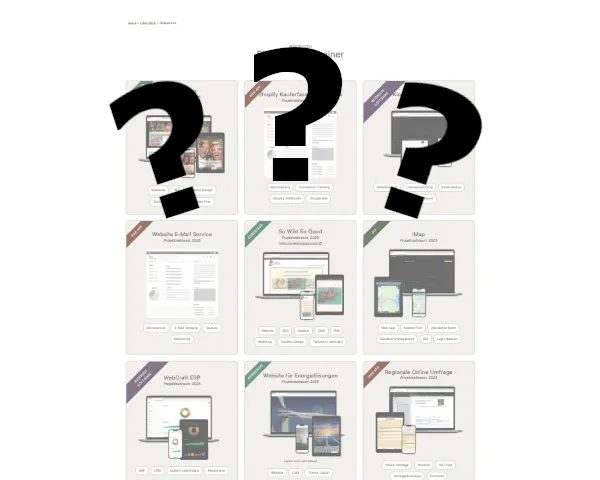 Kein Zurechtfinden auf einer Portfolio-Seite ohne Suchfunktion oder Filter