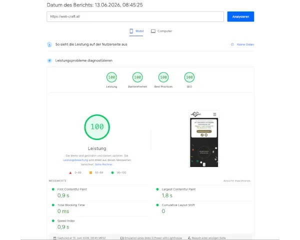 ehemalige One-Pager Seite die zur Homepage gewachsen ist mit perfektem Core Web Vitals Score