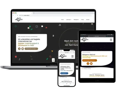 WebCraft e.U. Website responsive auf unterschiedlichen Displays dargestellt